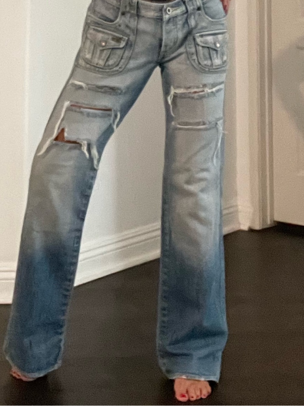 Vintage Y2K Lee Cooper Jeans Distressed Light Wash Low Rise Bootcut Flare Jeans.